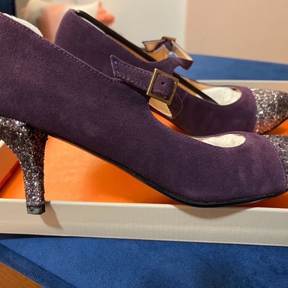 NEW Anthropologie Miss Albright Glitter-Capped Mary Janes, sz 8.5 - Picture 3 of 4